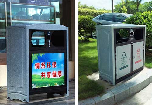  欣方圳仿大理石垃圾桶廠家為清遠(yuǎn)高校送貨上門。